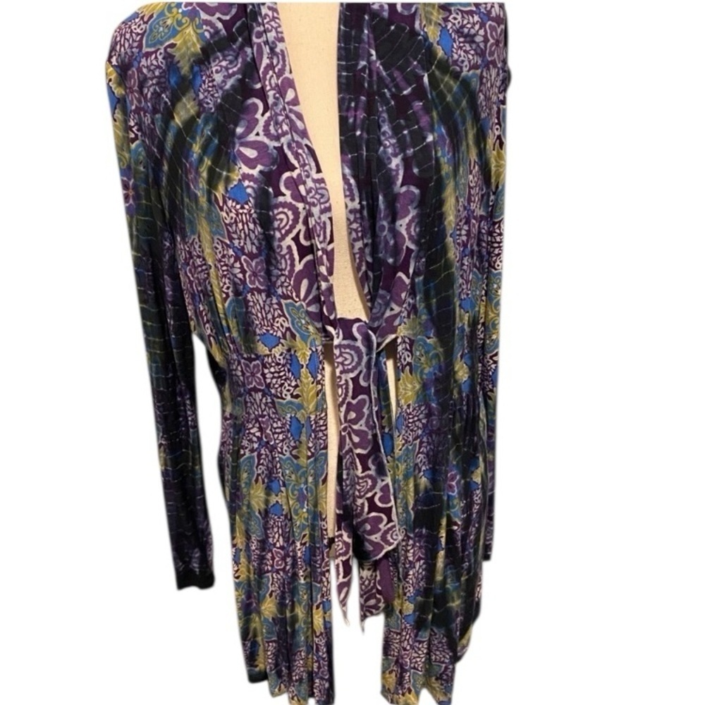 One World Women’s Boho Colorful Patterned Cardigan Rayon Purple Blue L-XL